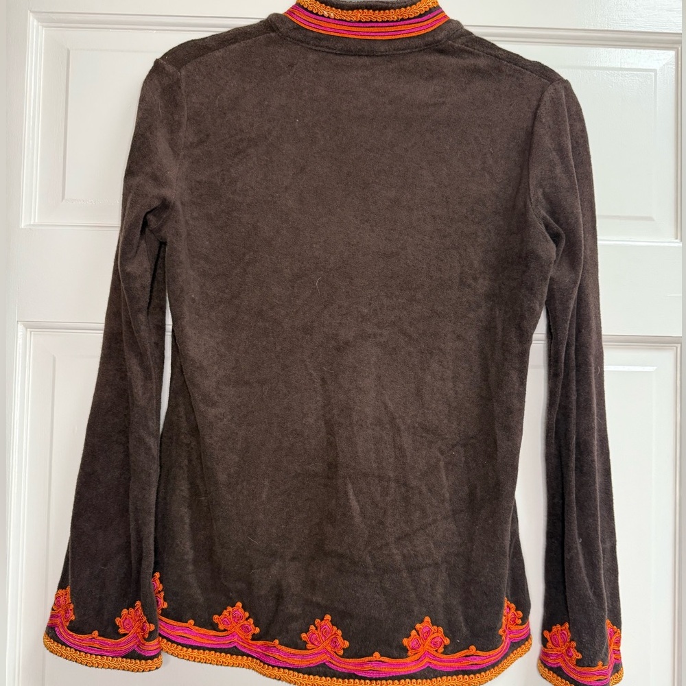 Tory Burch Black Top with Pink and Orange Embroidery - Picture 2 of 3